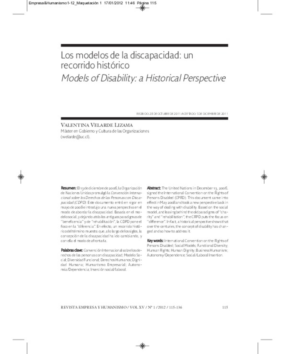 Los modelos de la discapacidad: un recorrido histórico Models of  Disability: a Historical Perspective