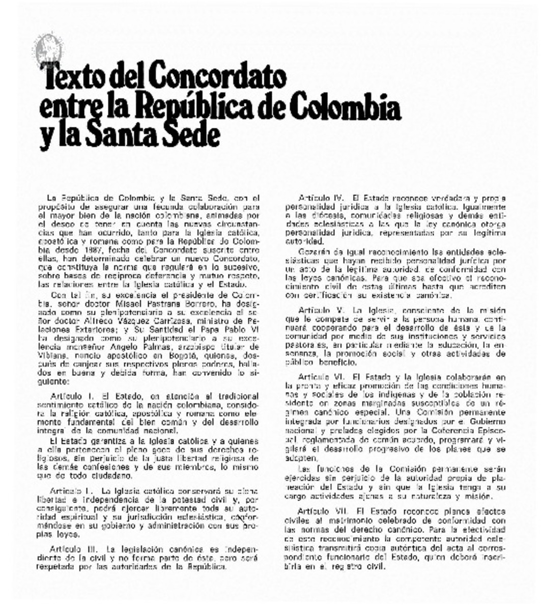 DADUN: Texto del concordato entre la República de Colombia y la Santa Sede